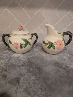 Vintage Franciscan Desert Rose Sugar Bowl with Lid & Creamer Pitcher Set USA
